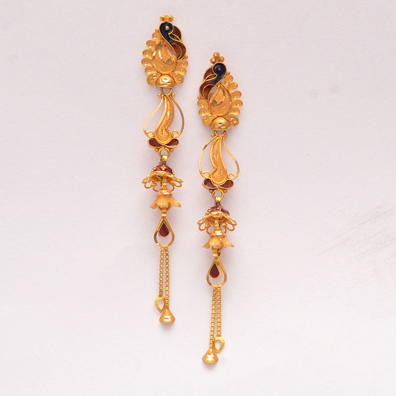 18 Kt, 22 Kt Real Solid Yellow Gold Earrings, Hallmark Certified Handmade  Women's Dainty Hook Long Dangle Drop Earrings - Etsy Norway
