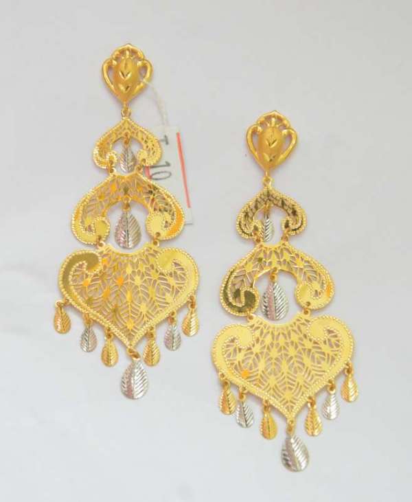 Eye-Catching Double Layer Long Jhumka Earrings Gold Covering Designs J25121