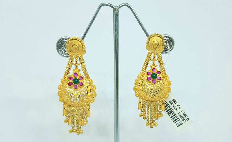 Buy Senco Gold Women Gold & Diamonds Traditional Carvings Gold Drop Earrings  at Amazon.in