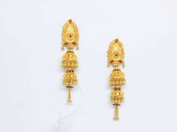 Fancy Traditional Party Wear Yellow Gold 22kt Earrings