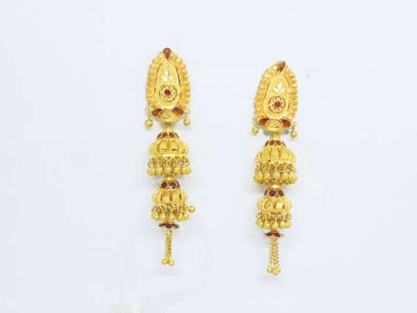 Fancy Traditional Party Wear Yellow Gold 22kt Earrings