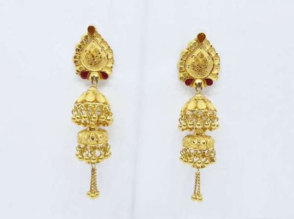 Sparkle World South Indian 2 Layers Gold Jhumka Earrings for Women's