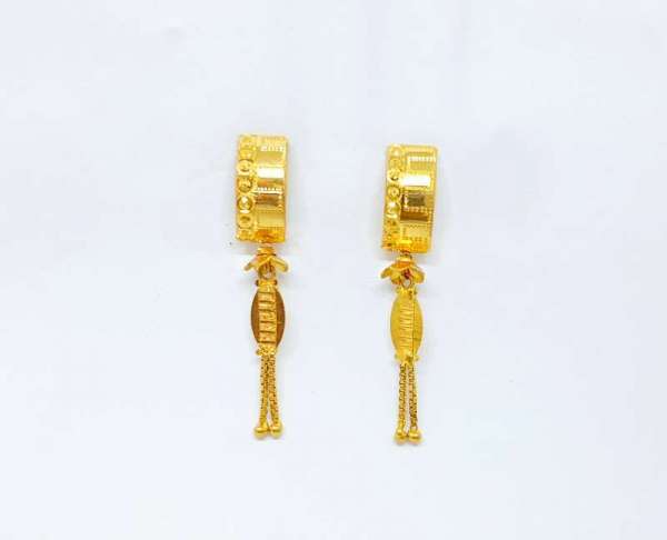 Simplistic Yellow Gold Striped Drop Gold Earrings