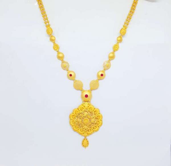 Antique Gold Long Necklace Design 22kt