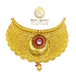 22k Antique Gold Chokar Necklace