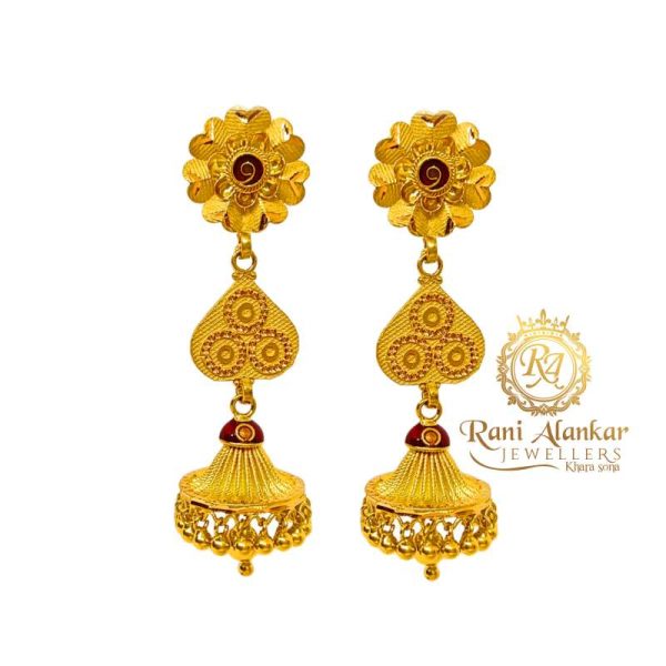 Contemporary Floral Gold Jhumka Earrings