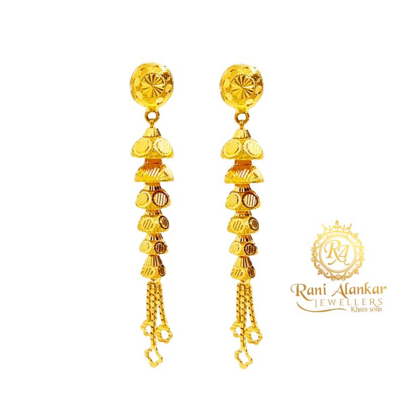 Decorative 22 Karat Yellow Gold Sui Dhaga Earrings