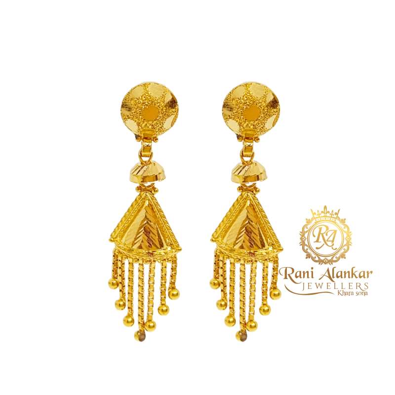 Buy quality 22kt gold flower design hanging earring in Ahmedabad