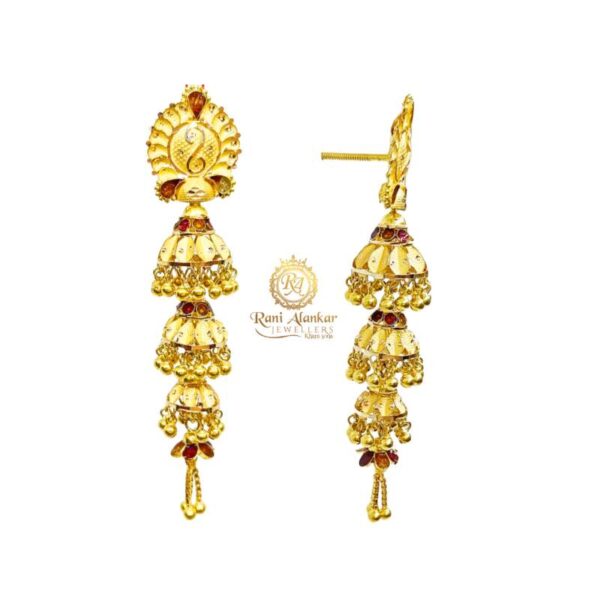 Gold Jhumka Earring 3stap 18kt / Rani Alankar Jewellers