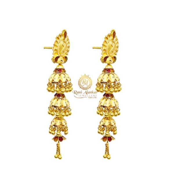 Gold Jhumka Earring 3stap 18kt / Rani Alankar Jewellers