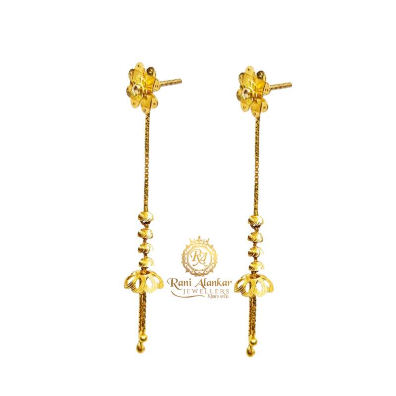 22K Gold Sui Dhaga Earrings (4.10G) - Queen of Hearts Jewelry