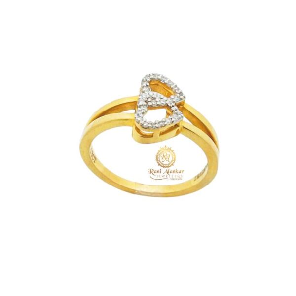 Yellow Gold Diamond Ring Heart Shap Design for Women