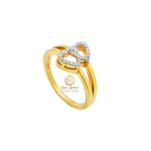 Yellow Gold Diamond Ring Heart Shap Design for Women