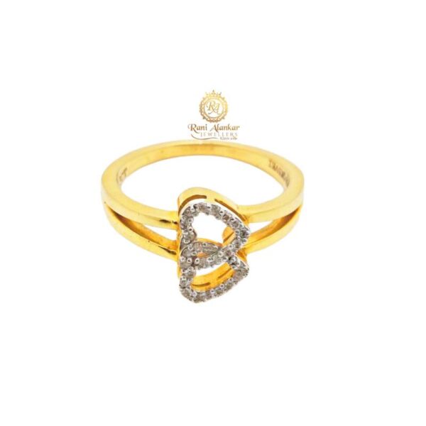 Yellow Gold Diamond Ring Heart Shap Design for Women