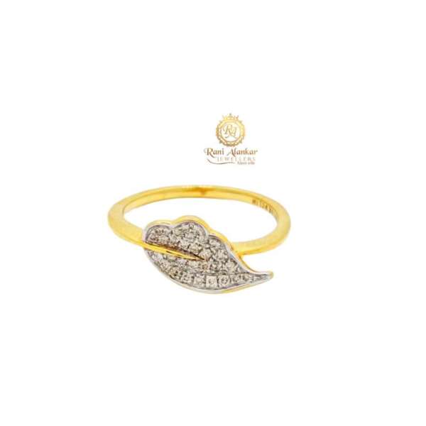 Yellow Gold Diamond Ring For Women ( Leaf Design )