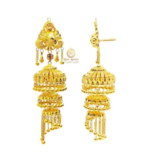 Gold Jhumka 3stap Design 18kt