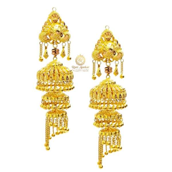 Gold Jhumka 3stap Design 18kt